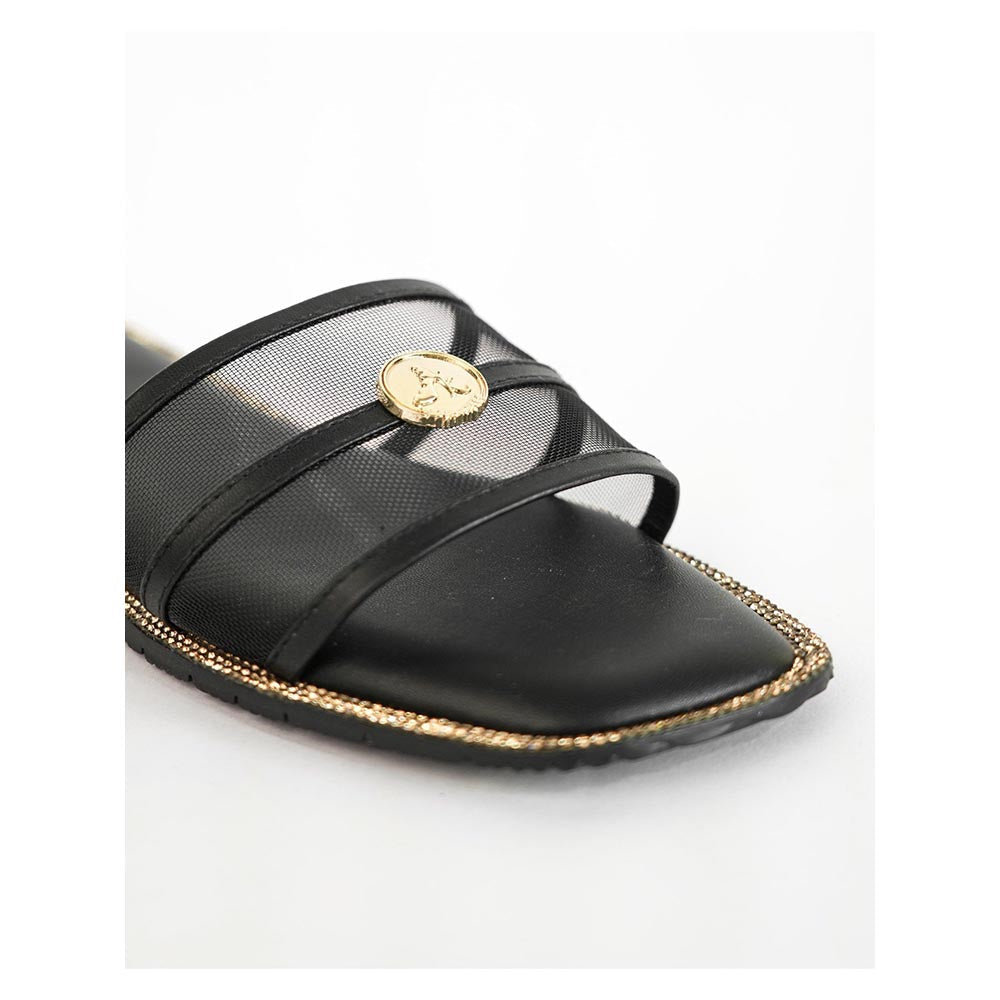 Sana K Luxurious Footwear Black Open Toe Narrow Fit Flats