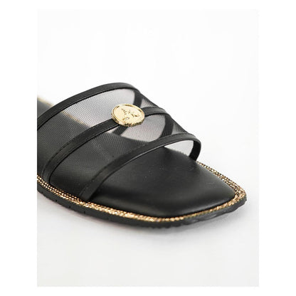 Sana K Luxurious Footwear Black Open Toe Narrow Fit Flats