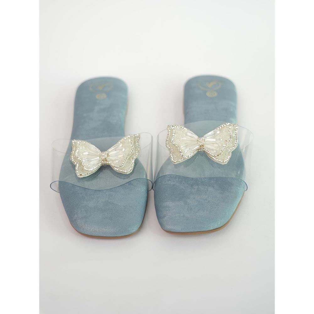 Sana K Luxurious Footwear Blue Open Toe Narrow Fit Butterfly Flats