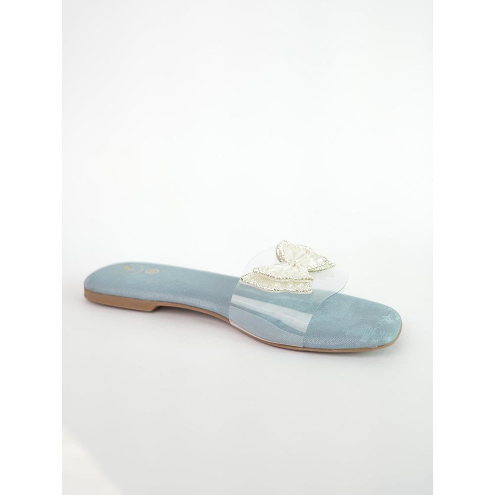 Sana K Luxurious Footwear Blue Open Toe Narrow Fit Butterfly Flats