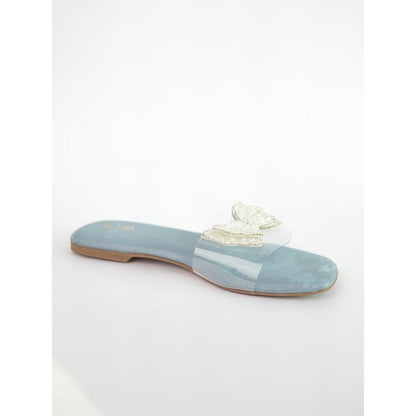 Sana K Luxurious Footwear Blue Open Toe Narrow Fit Butterfly Flats