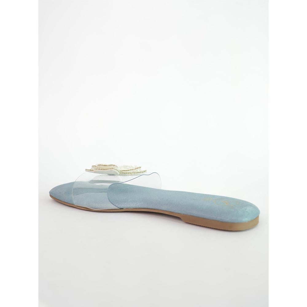 Sana K Luxurious Footwear Blue Open Toe Narrow Fit Butterfly Flats