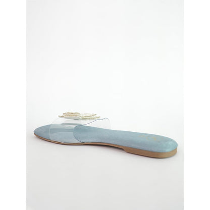 Sana K Luxurious Footwear Blue Open Toe Narrow Fit Butterfly Flats