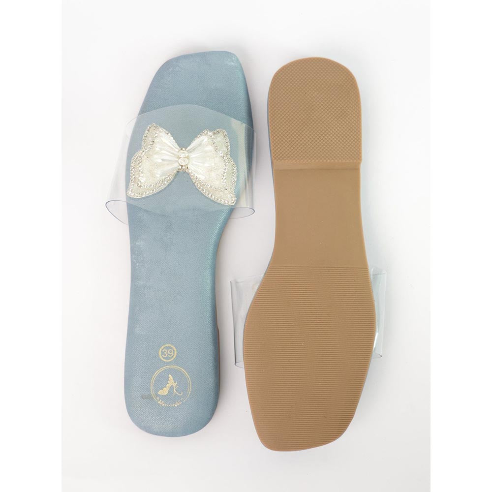 Sana K Luxurious Footwear Blue Open Toe Narrow Fit Butterfly Flats