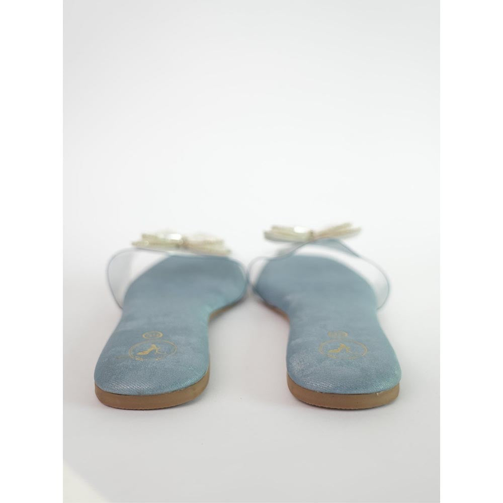 Sana K Luxurious Footwear Blue Open Toe Narrow Fit Butterfly Flats
