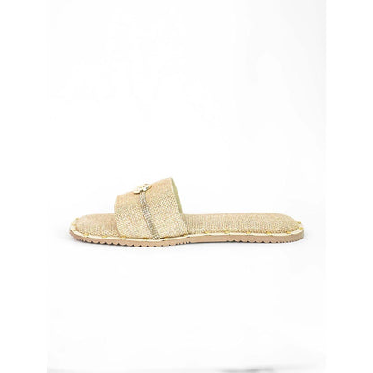 Sana K Luxurious Footwear Beige Open Toe Slip-On Closure Jute Logo Flats