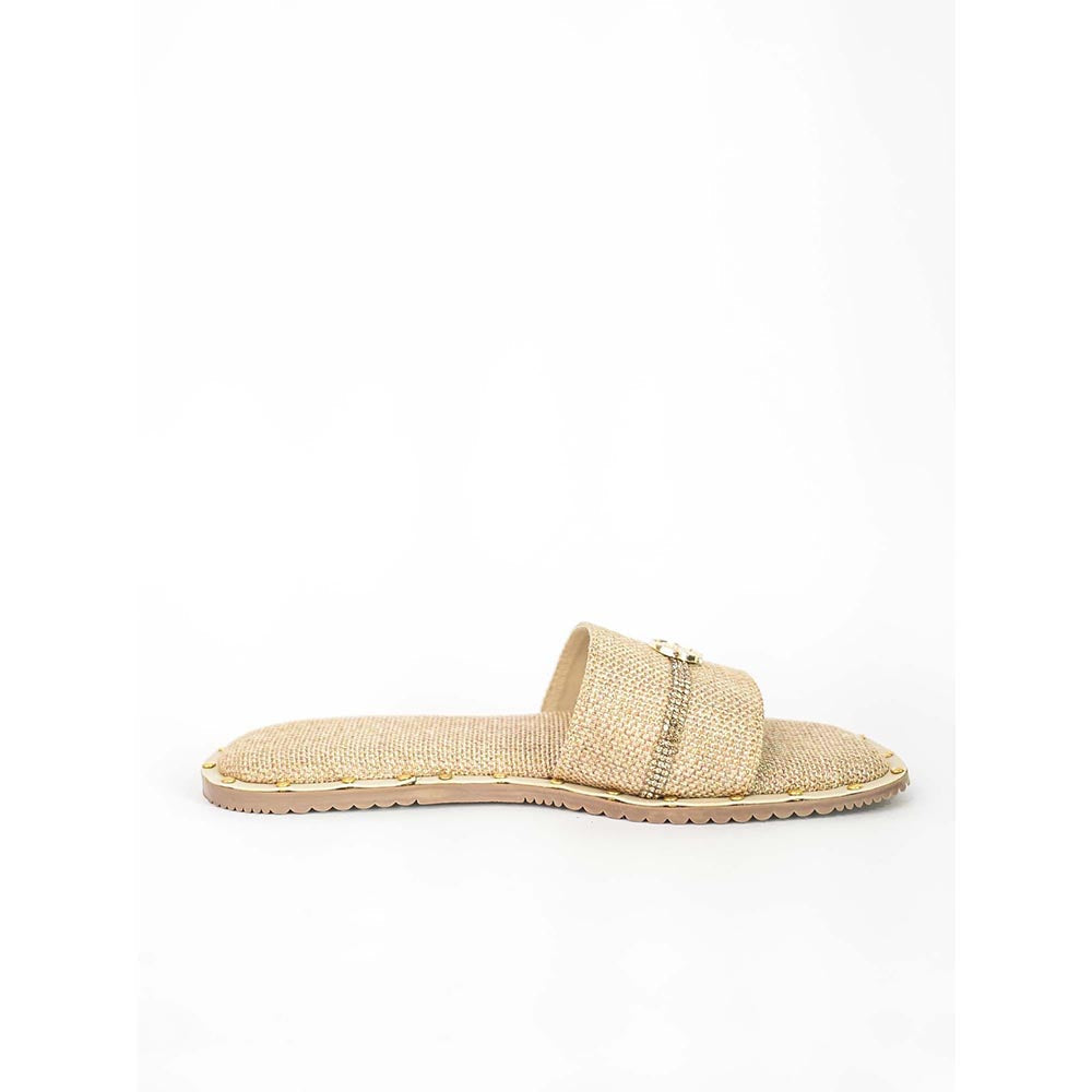 Sana K Luxurious Footwear Beige Open Toe Slip-On Closure Jute Logo Flats