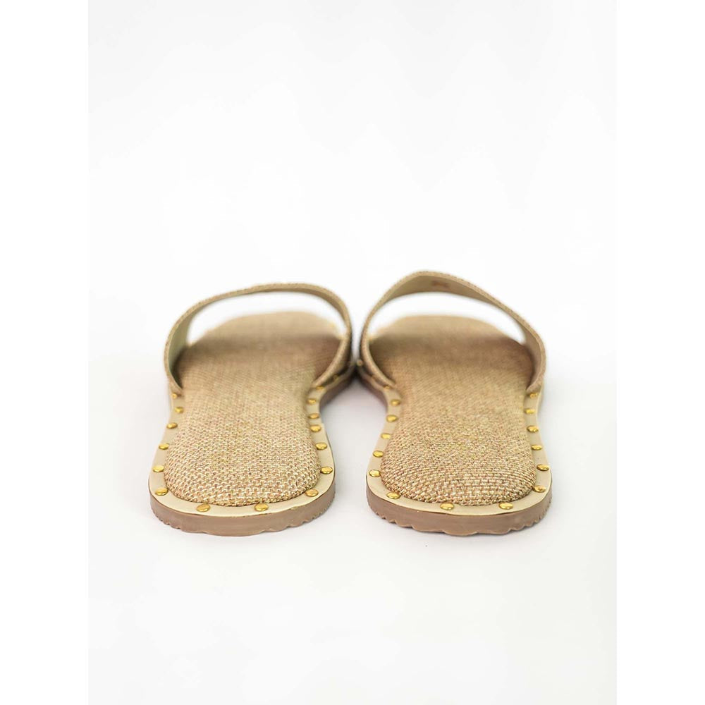 Sana K Luxurious Footwear Beige Open Toe Slip-On Closure Jute Logo Flats