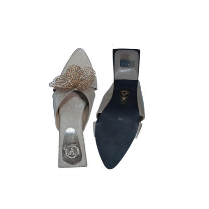 Sana K Luxurious Footwear Gold Flower Open Toe Slip On Closure Kitten Heels