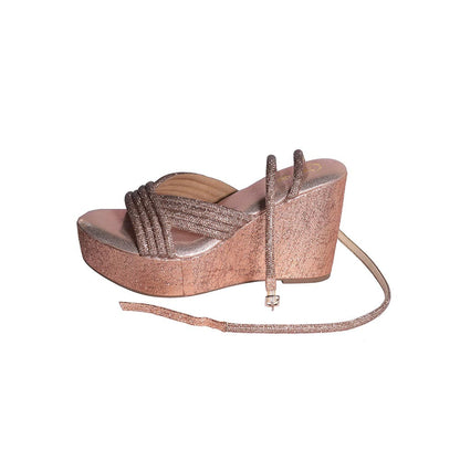 Sana K Luxurious Footwear Rose Tira Gold Open Toe High Ankle Wedge