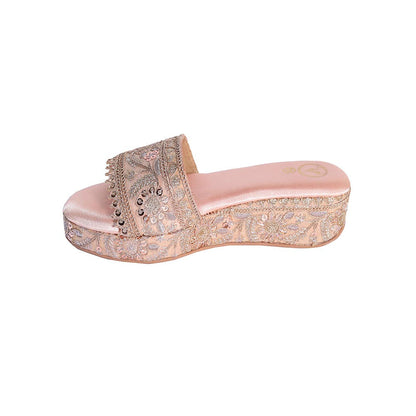 Sana K Luxurious Footwear Noor-E-Jaha Slip On Closure Pink Open Toe Wedges