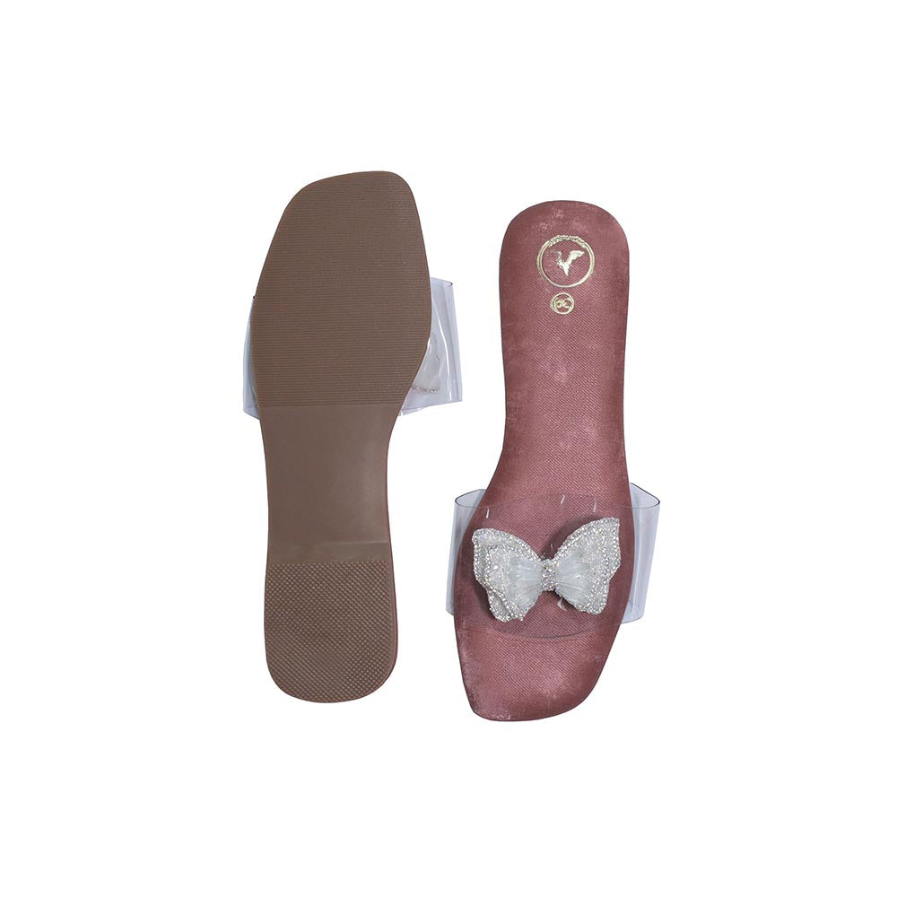 Sana K Luxurious Footwear Pink Butterfly Open Toe Slip-On Flats