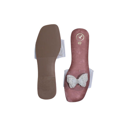 Sana K Luxurious Footwear Pink Butterfly Open Toe Slip-On Flats