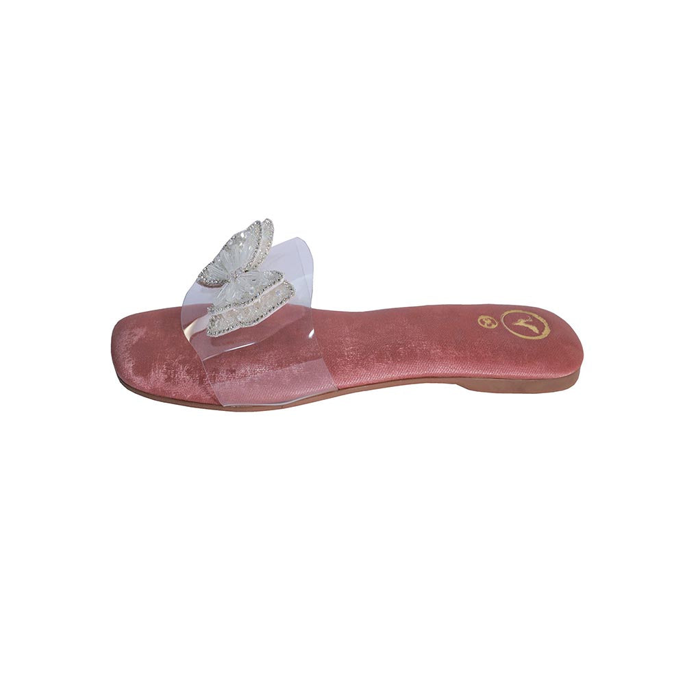 Sana K Luxurious Footwear Pink Butterfly Open Toe Slip-On Flats