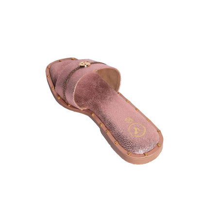 Sana K Luxurious Footwear Pink Open Toe Slip-On Flats