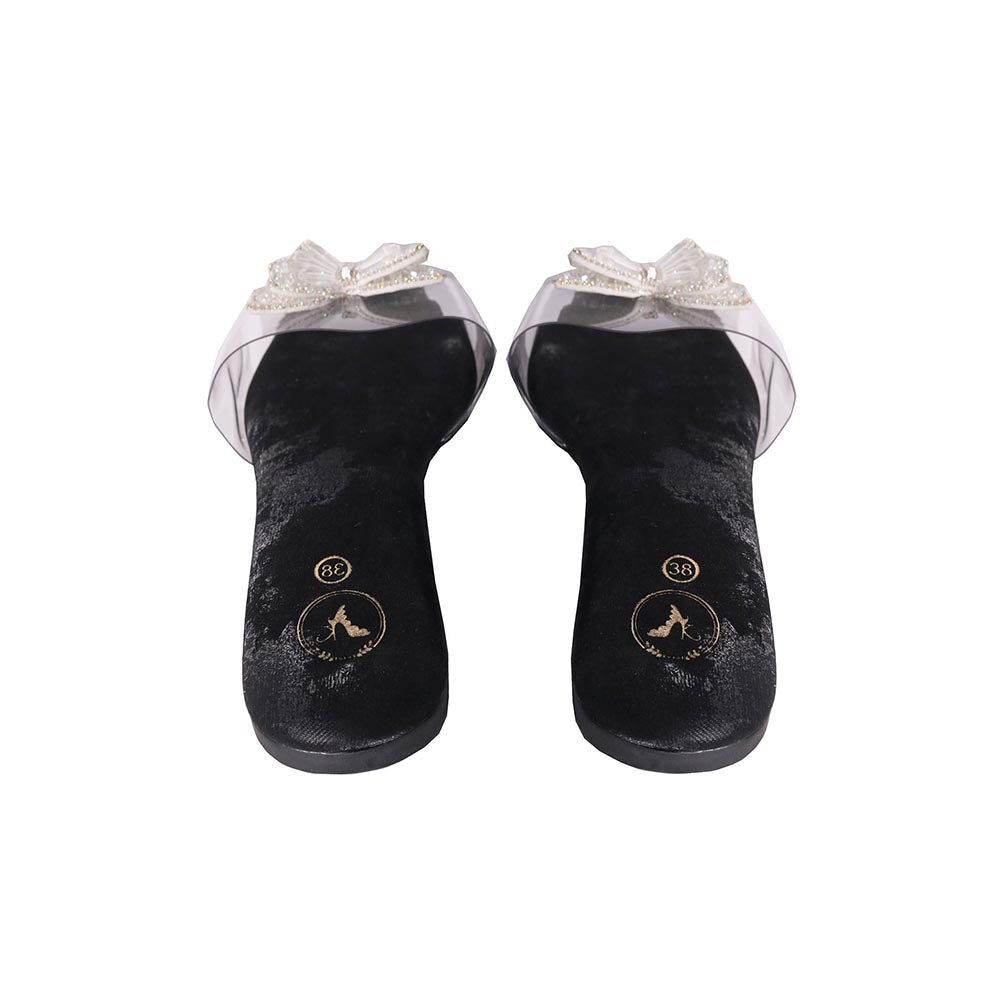 Sana K Luxurious Footwear Black Butterfly Open Toe Slip-On Flats