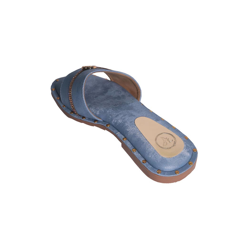 Sana K Luxurious Footwear Blue Open Toe Slip-On Flats