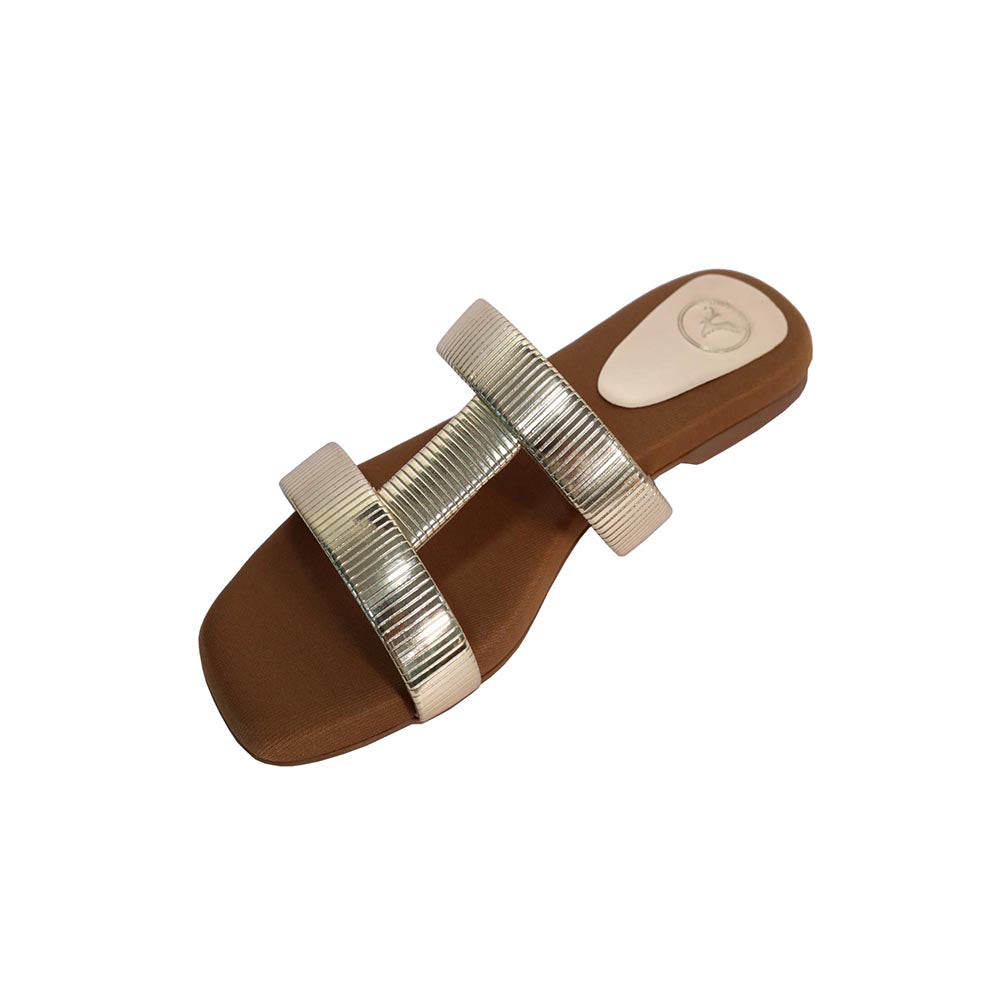 Sana K Luxurious Footwear Brown Open Toe Slip On Closure Flats