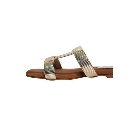 Sana K Luxurious Footwear Brown Open Toe Slip On Closure Flats