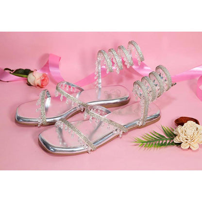Sana K Luxurious Footwear Silver Gladiators Lace-Ups Spring Flats