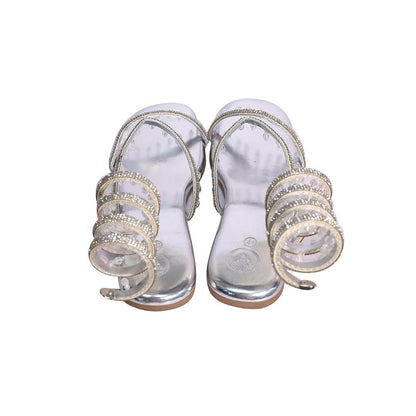 Sana K Luxurious Footwear Silver Gladiators Lace-Ups Spring Flats