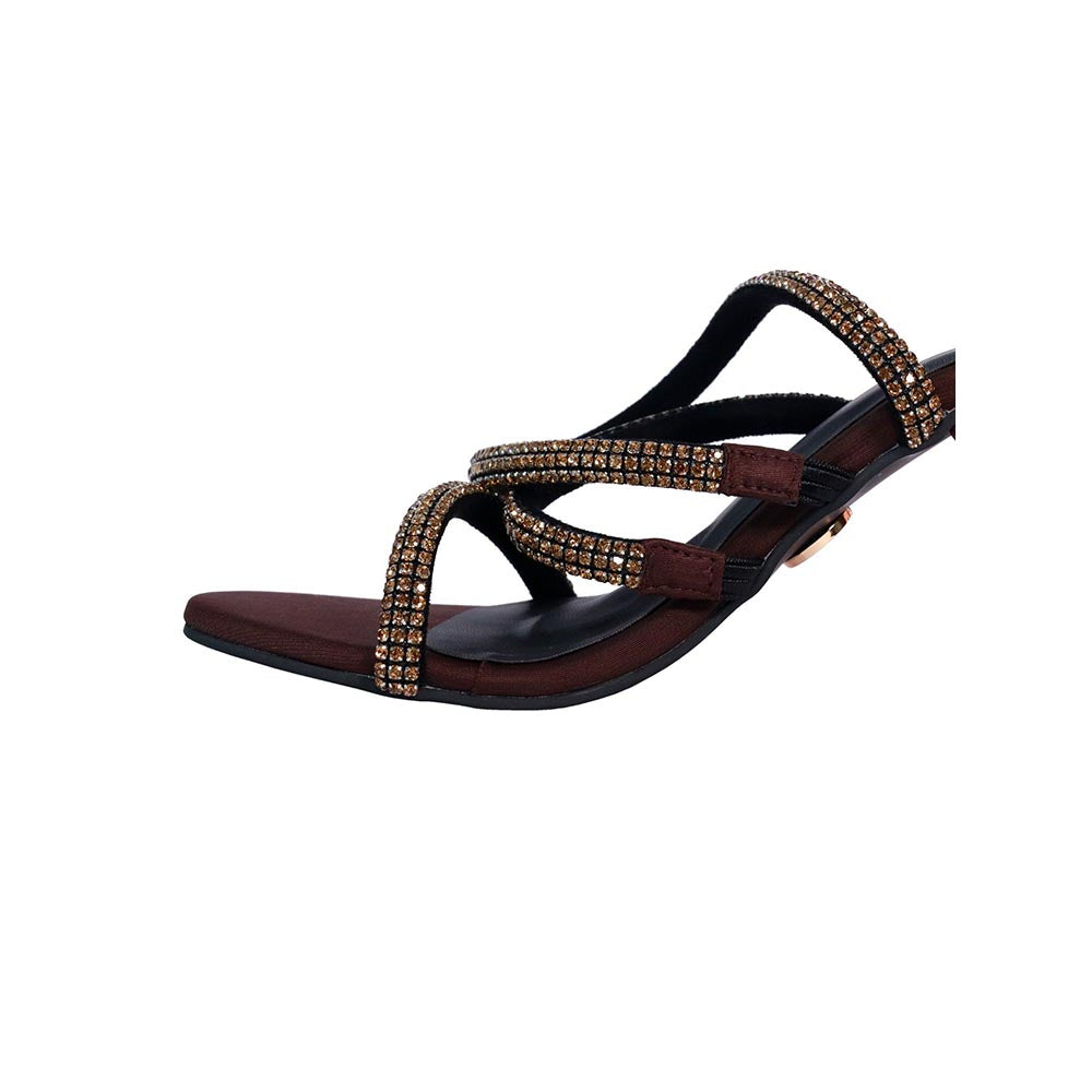 Sana K Luxurious Footwear Women Brown Round Toe Sandal Heels
