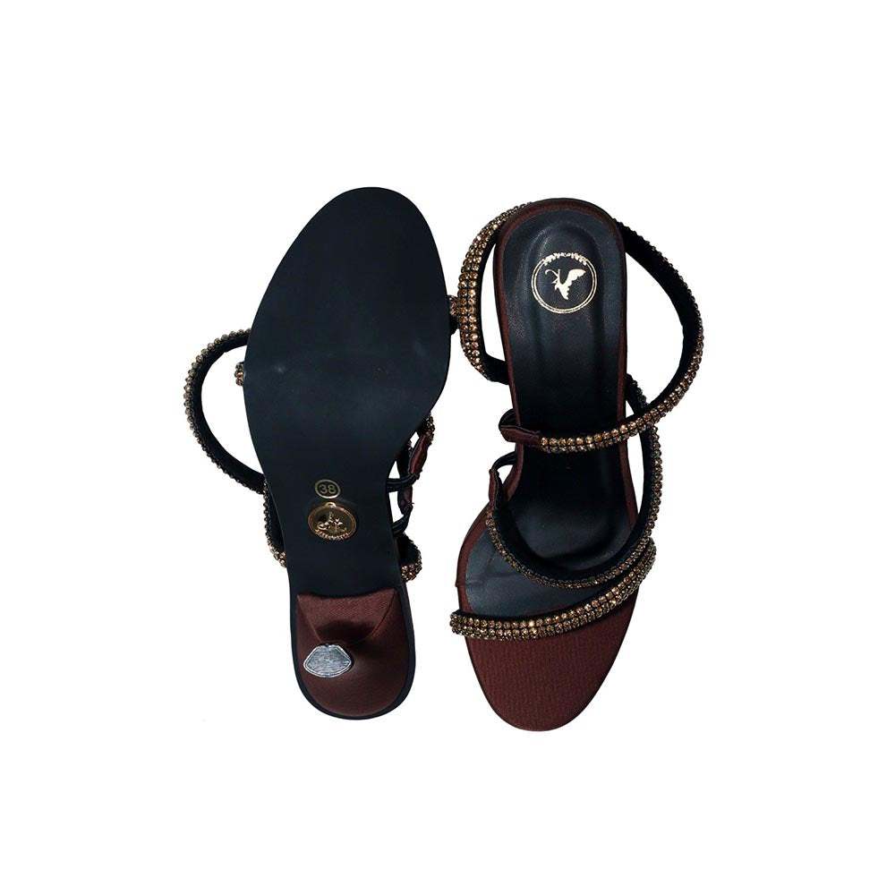 Sana K Luxurious Footwear Women Brown Round Toe Sandal Heels