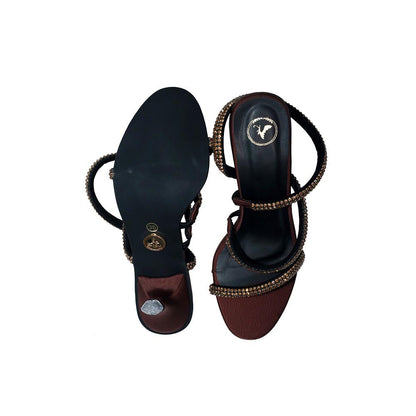 Sana K Luxurious Footwear Women Brown Round Toe Sandal Heels