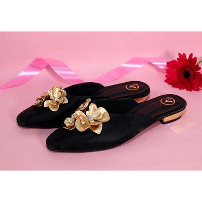 Sana K Luxurious Footwear Women Floral Black Buns and Roses Sandal Heels