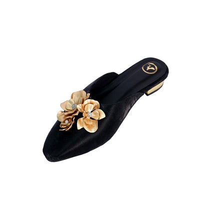 Sana K Luxurious Footwear Women Floral Black Buns and Roses Sandal Heels