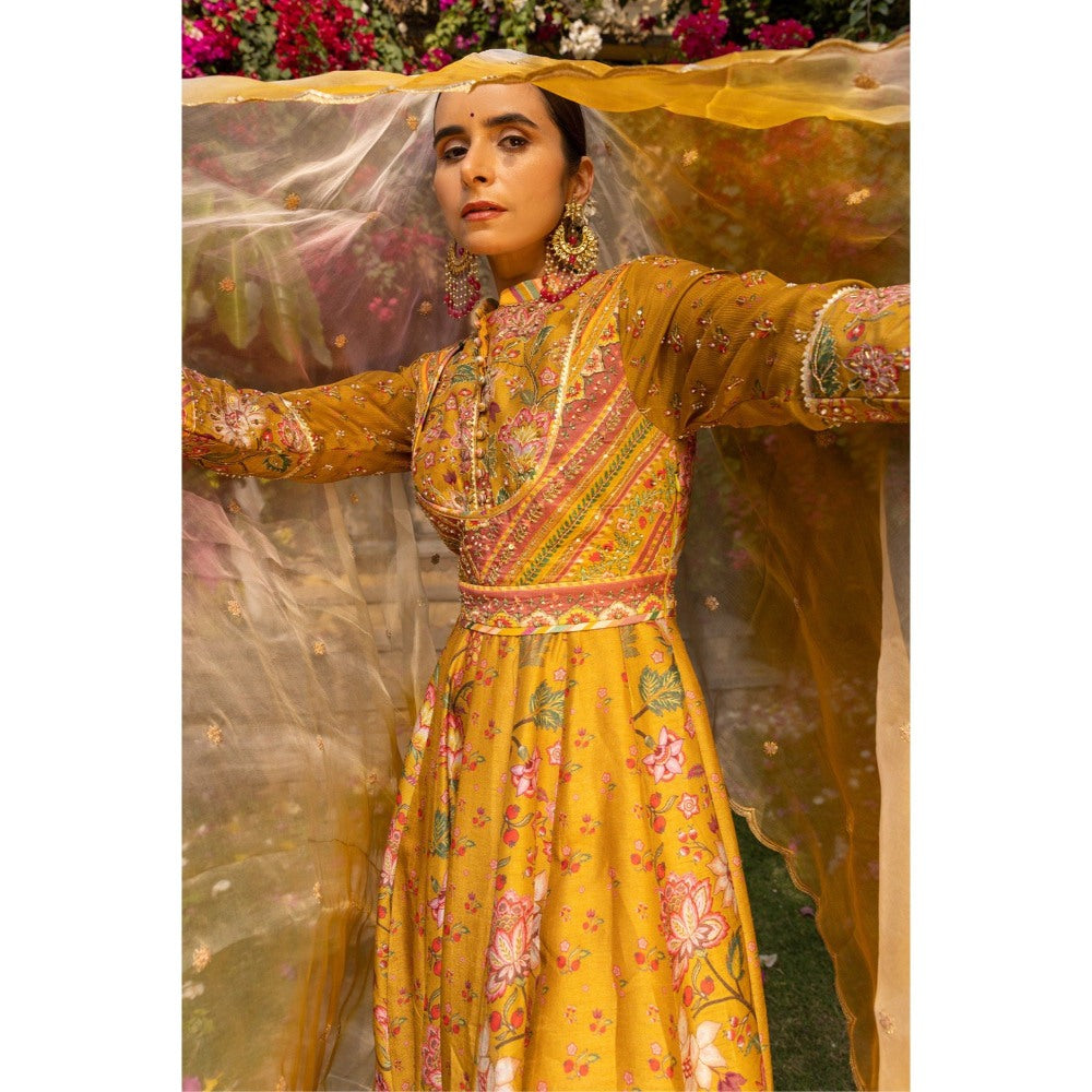 Sandhya Shah Neema Mustard Anarkali with Dupatta (Set of 2)