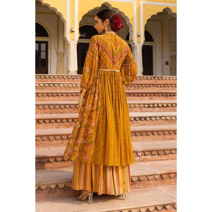 Sandhya Shah Mustard Ghoomar Gathered Kurta with Palazzo (Set of 2)