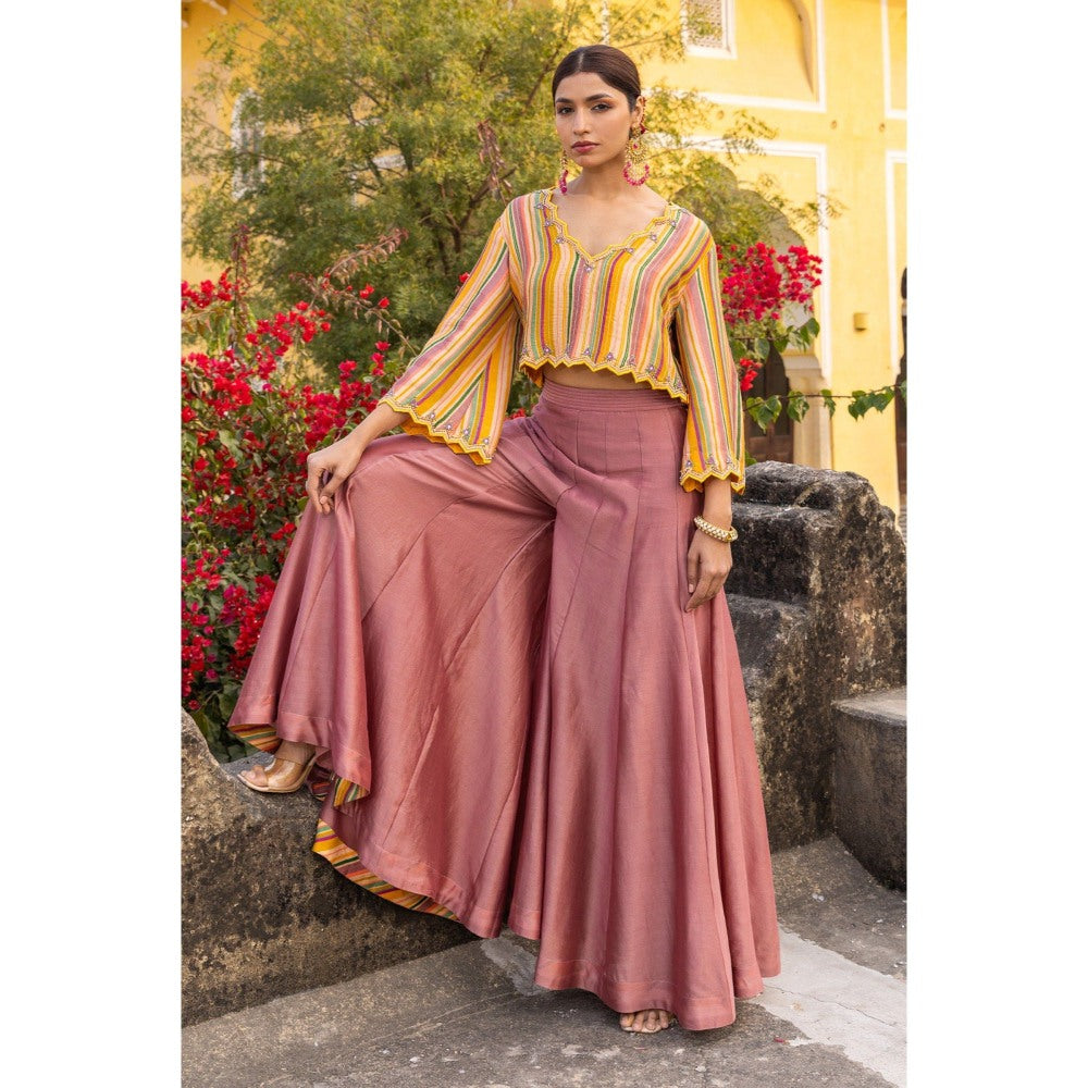 Sandhya Shah Yellow Zyia Crop Top with Sharara (Set of 2)