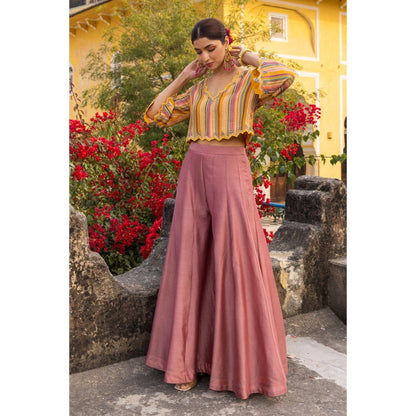 Sandhya Shah Yellow Zyia Crop Top with Sharara (Set of 2)