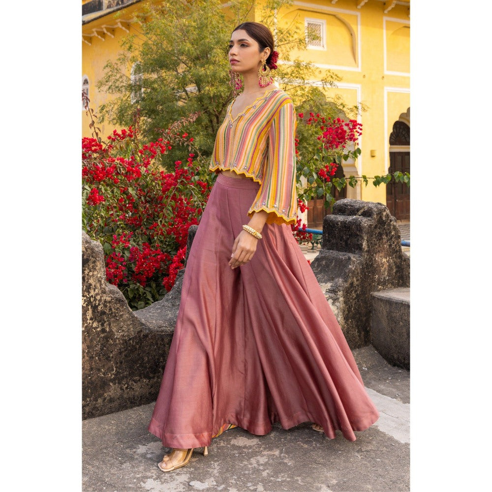 Sandhya Shah Yellow Zyia Crop Top with Sharara (Set of 2)
