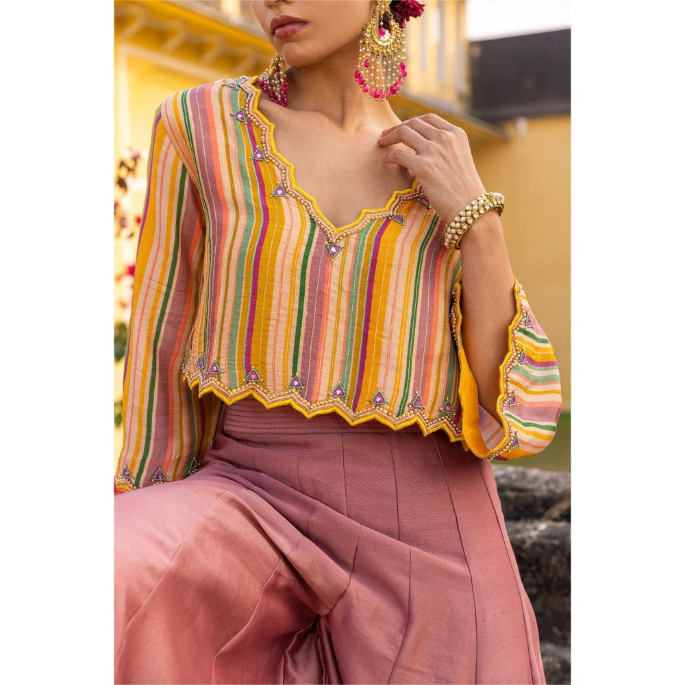 Sandhya Shah Yellow Zyia Crop Top with Sharara (Set of 2)