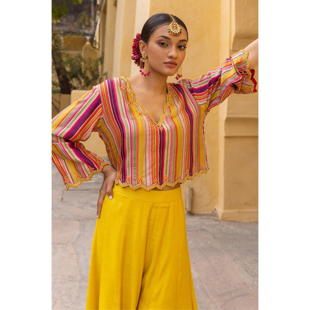 Sandhya Shah Yellow Moh Crop Top with Palazzo (Set of 2)