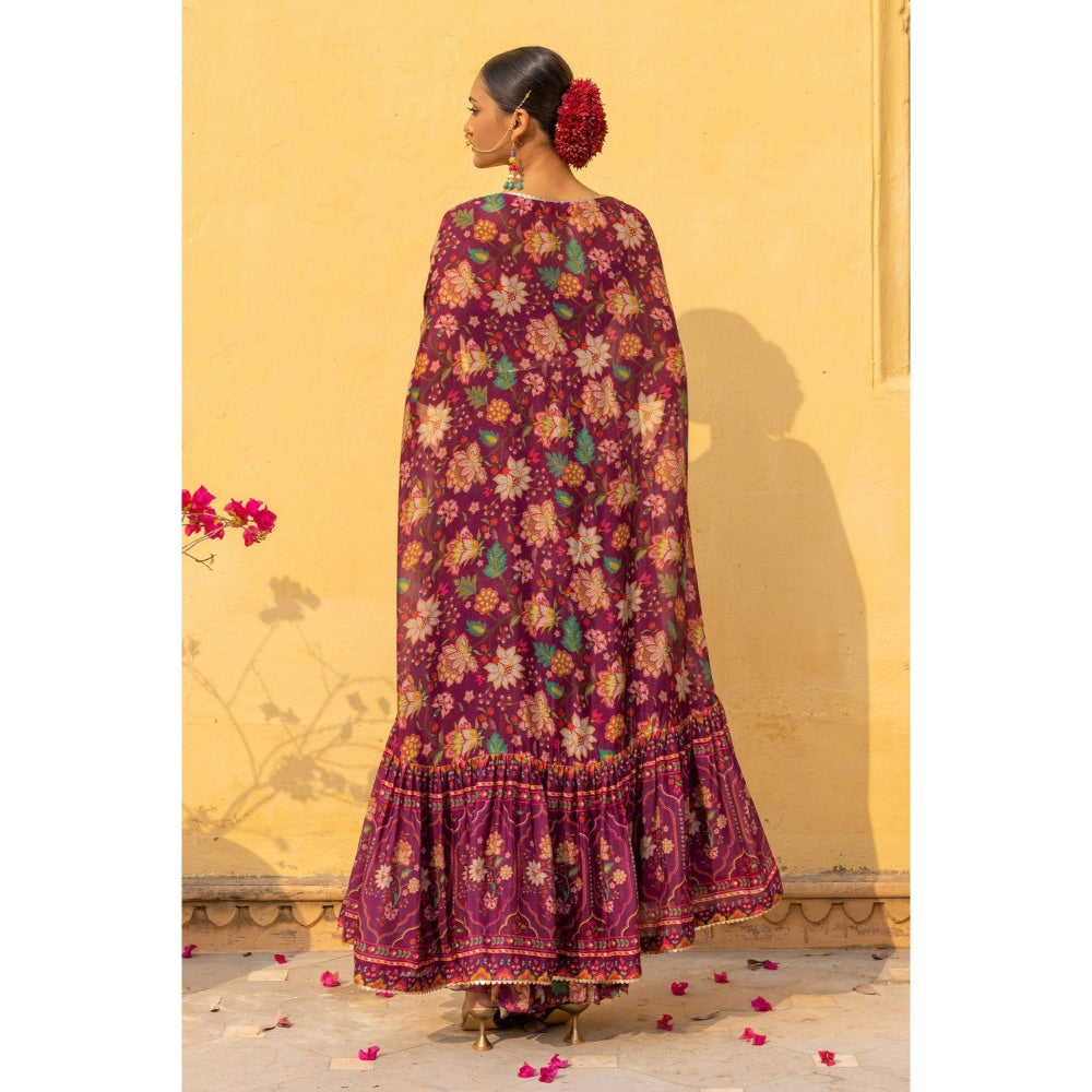 Sandhya Shah Purple Seher Blouse with Cape and Sharara (Set of 3)