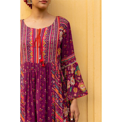 Sandhya Shah Wine Lia Bell Sleeve Midi Dress