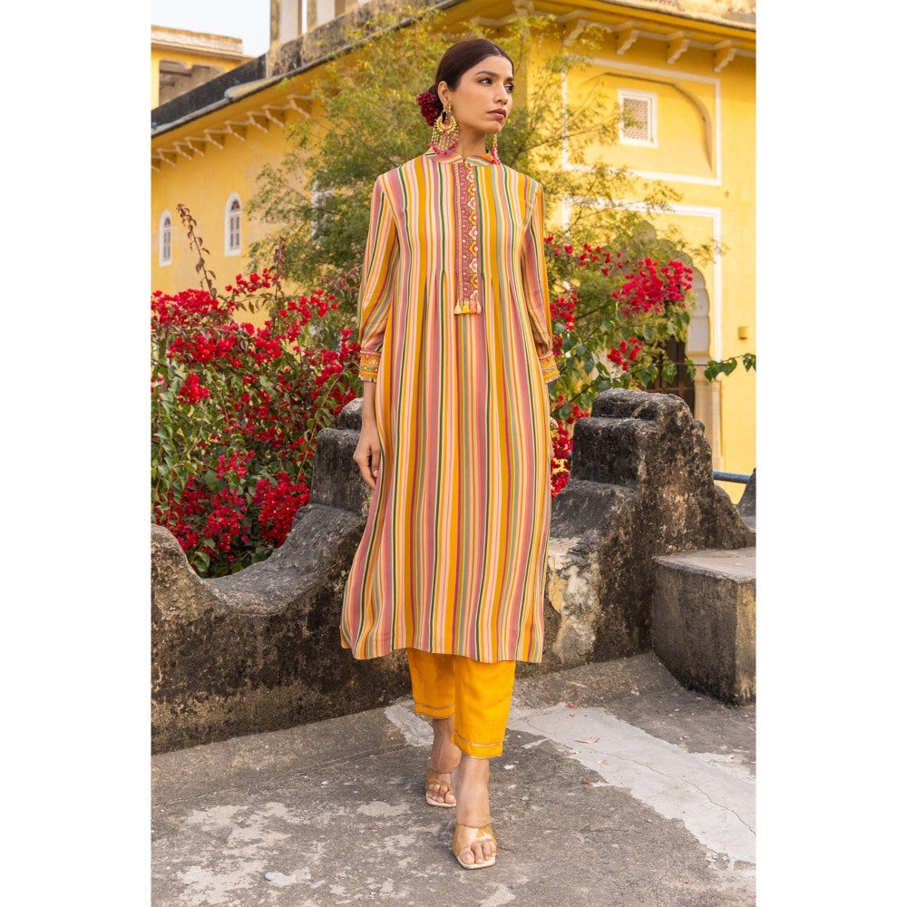 Sandhya Shah Yellow Ode Kurta with Pant (Set of 2)