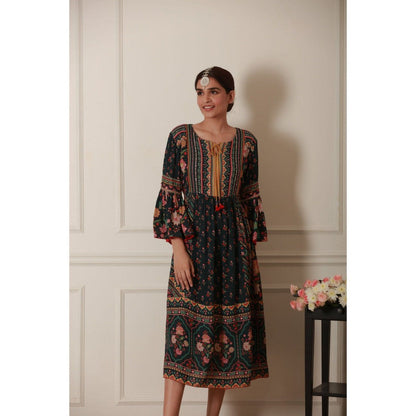 Sandhya Shah Green Bell Sleeve Midi Dress