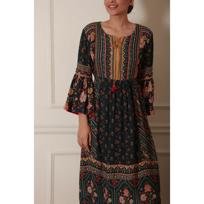 Sandhya Shah Green Bell Sleeve Midi Dress
