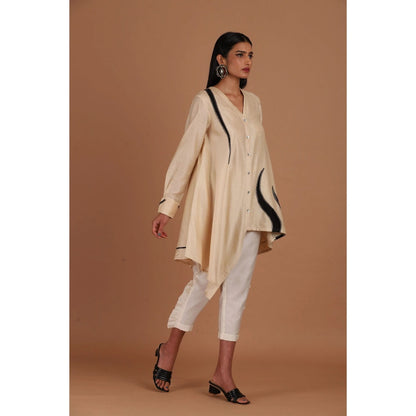 Sandhya Shah Beige Creamy Latte Shirt Style Tunic with Pant (Set of 2)