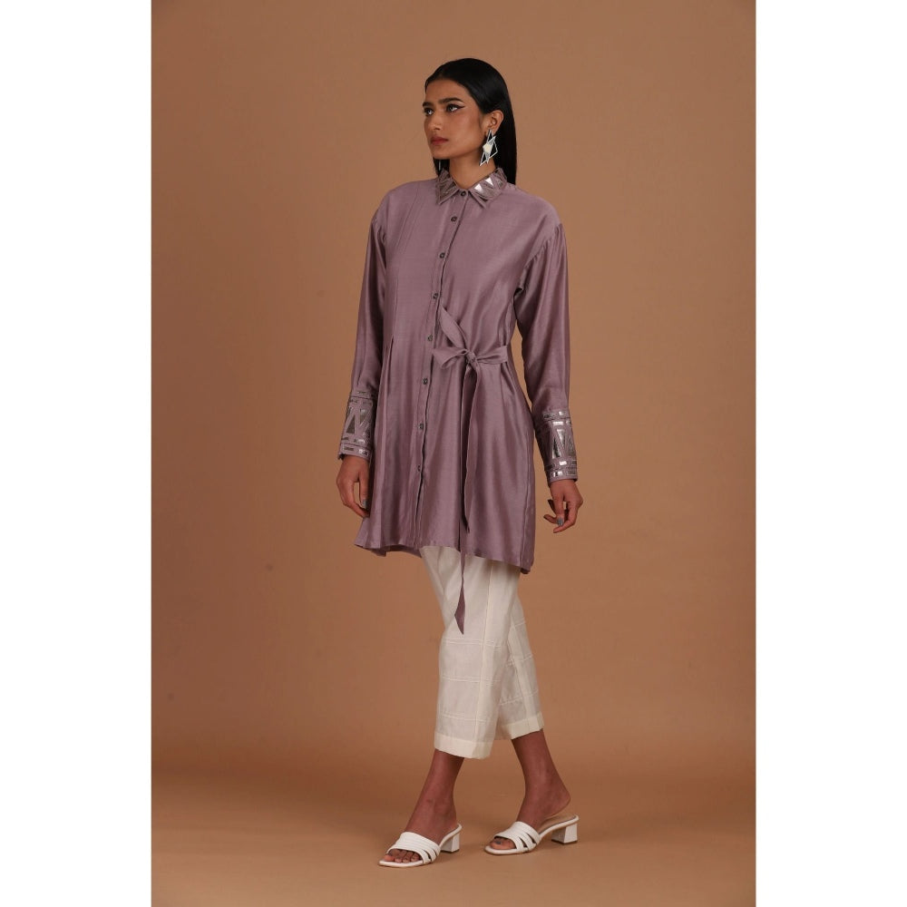 Sandhya Shah Purple Flame Long Shirt with Pant (Set of 2)