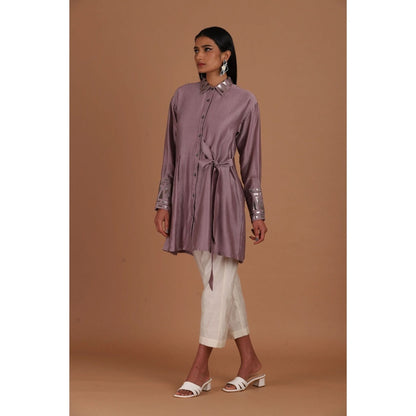 Sandhya Shah Purple Flame Long Shirt with Pant (Set of 2)