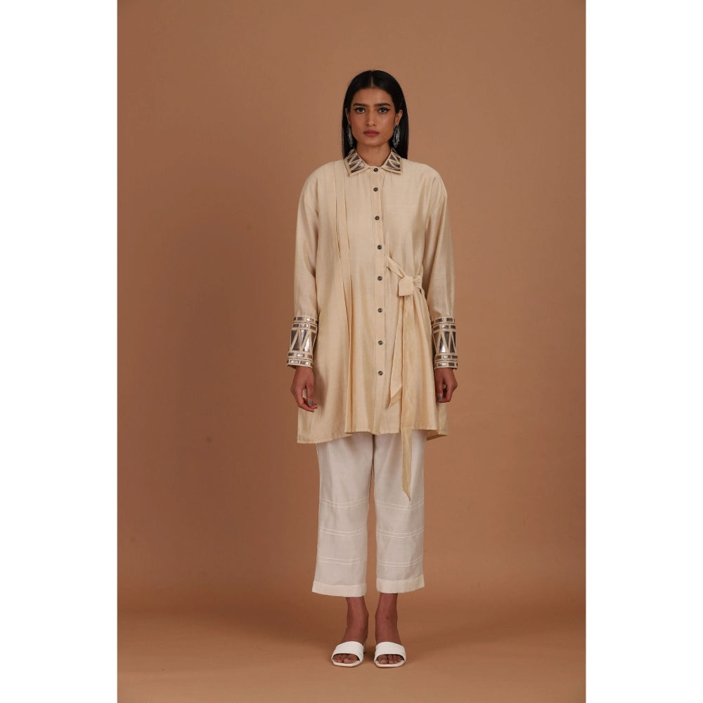 Sandhya Shah Beige Babe Long Shirt with Pant (Set of 2)
