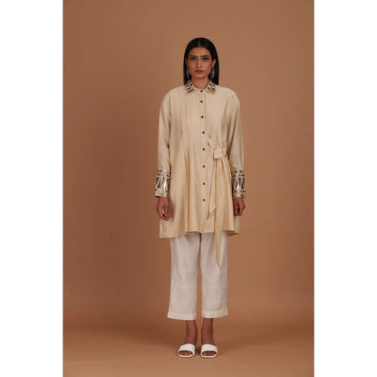 Sandhya Shah Beige Babe Long Shirt with Pant (Set of 2)