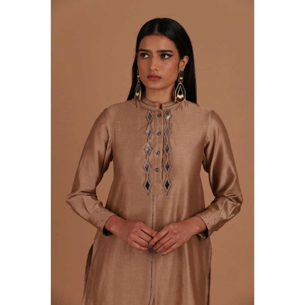 Sandhya Shah Coffee Brown Short Kurta with Pant (Set of 2)