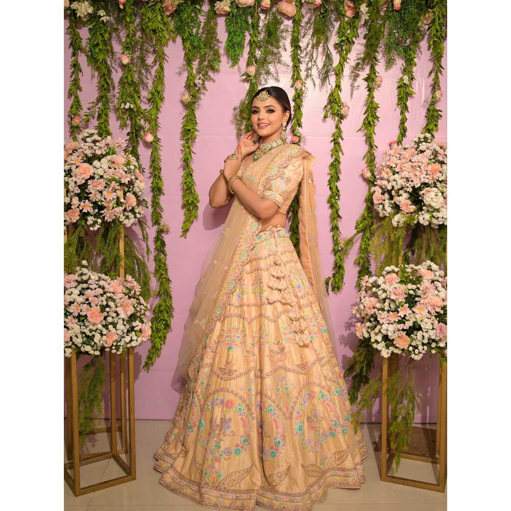 Sanjana Thakur Peach Bridal Lehenga with Blouse and 2 Dupattas (Set of 4)