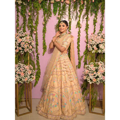 Sanjana Thakur Peach Bridal Lehenga with Blouse and 2 Dupattas (Set of 4)